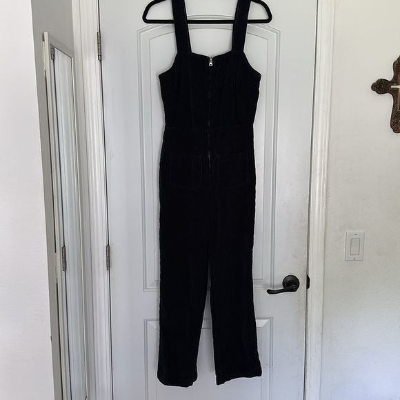 Free People Luna Navy Corduroy Jumpsuit Zipper Front Adjustable Straps Size 6 - Picture 2 of 7